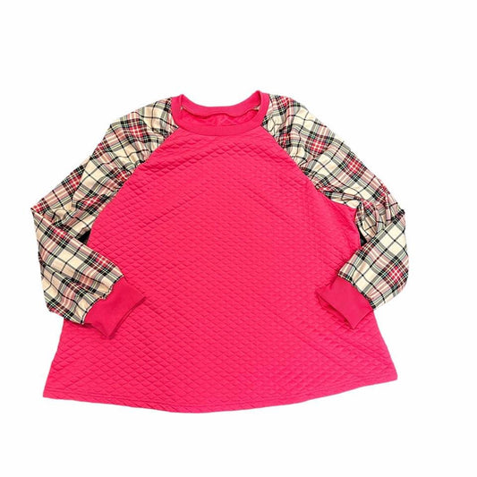 SHEIN PINK QUILTED TOP W PLAID SLEEVES – 36NWOT1XL