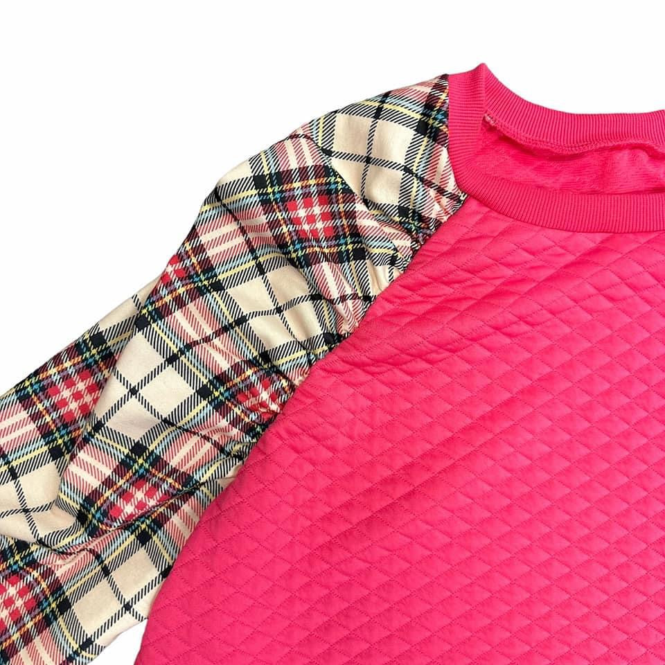 SHEIN PINK QUILTED TOP W PLAID SLEEVES – 36NWOT1XL