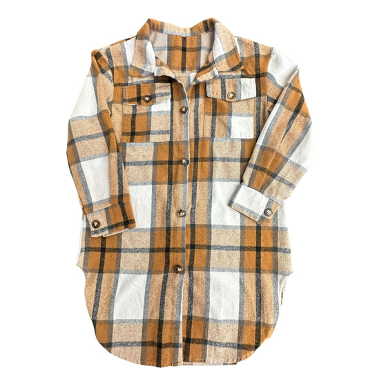 WHITE PLAID NAVY LONG SHACKET 43 SMALL