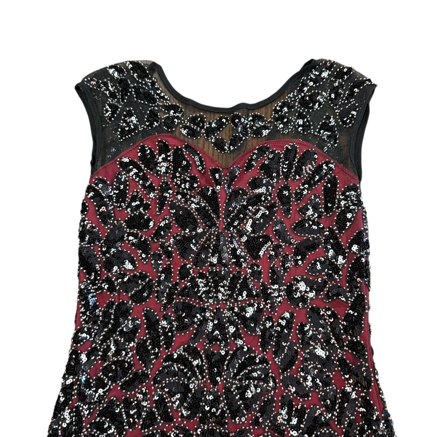 BURGUNDY BLACK BEADED COCKTAIL DRESS 191 MEDIUM
