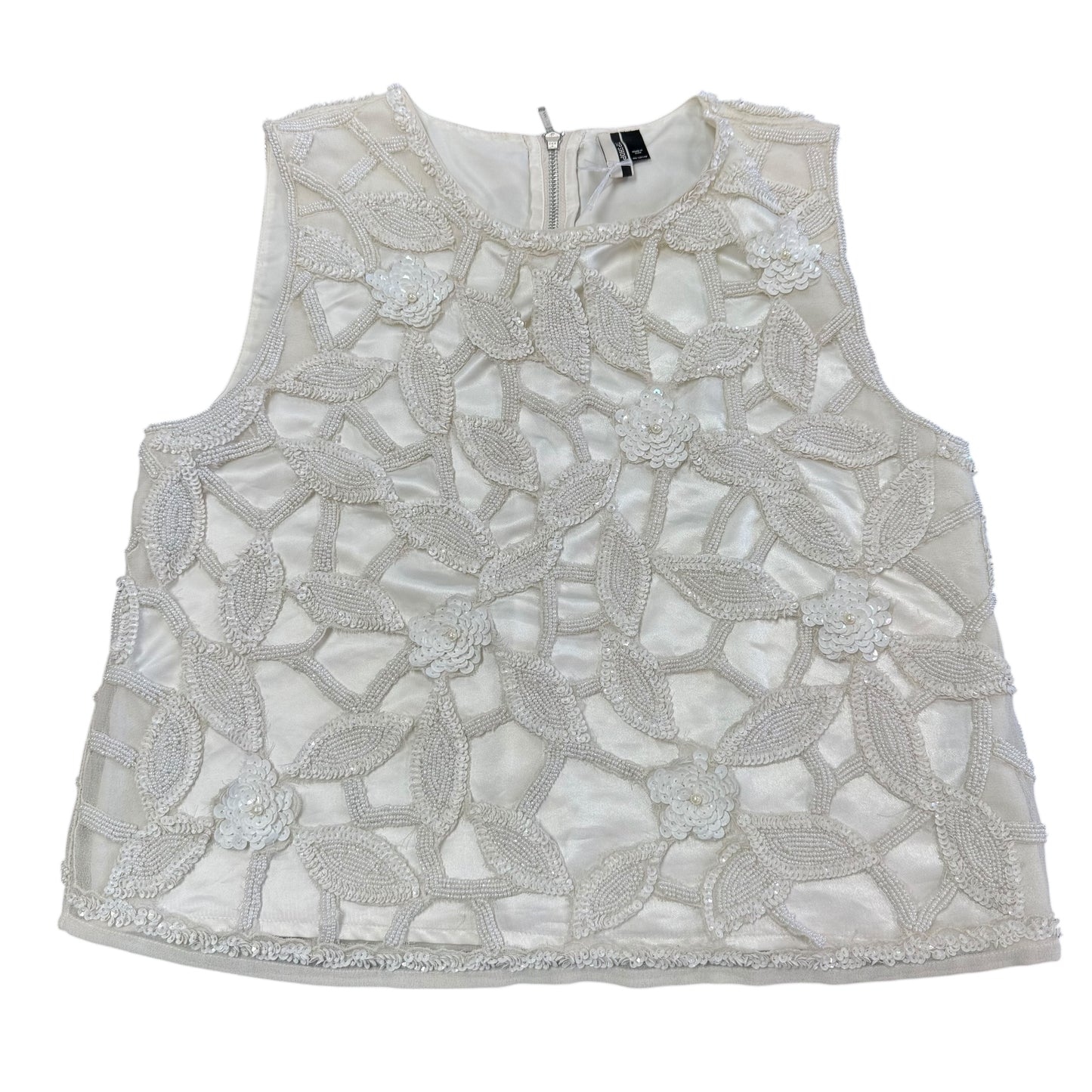 TOPSHOP WHITE BEADED SLEEVELESS BLOUSE 84 SZ 8