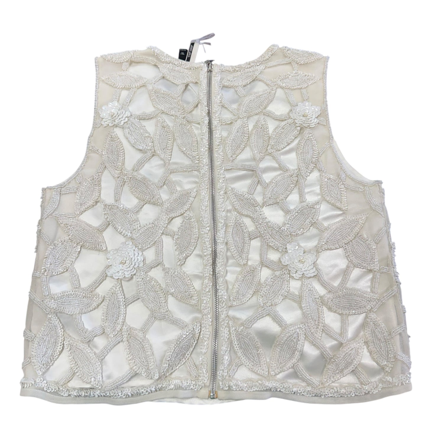 TOPSHOP WHITE BEADED SLEEVELESS BLOUSE 84 SZ 8