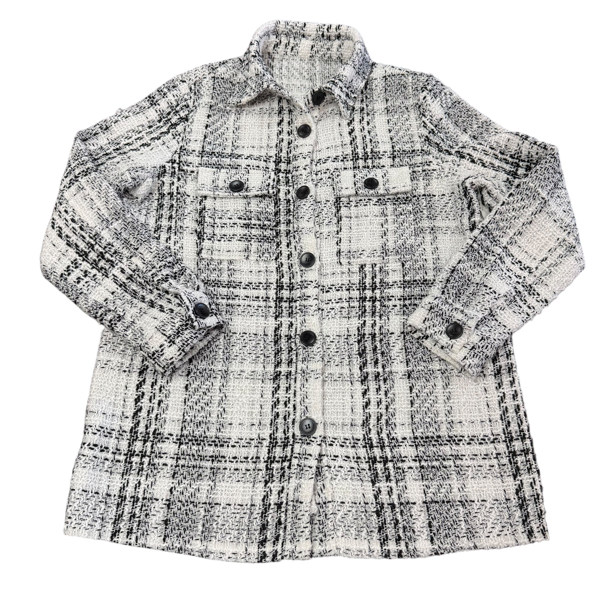 BLACK WHITE SHIMMER TWEED SHACKET 39 MEDIUM NWOT