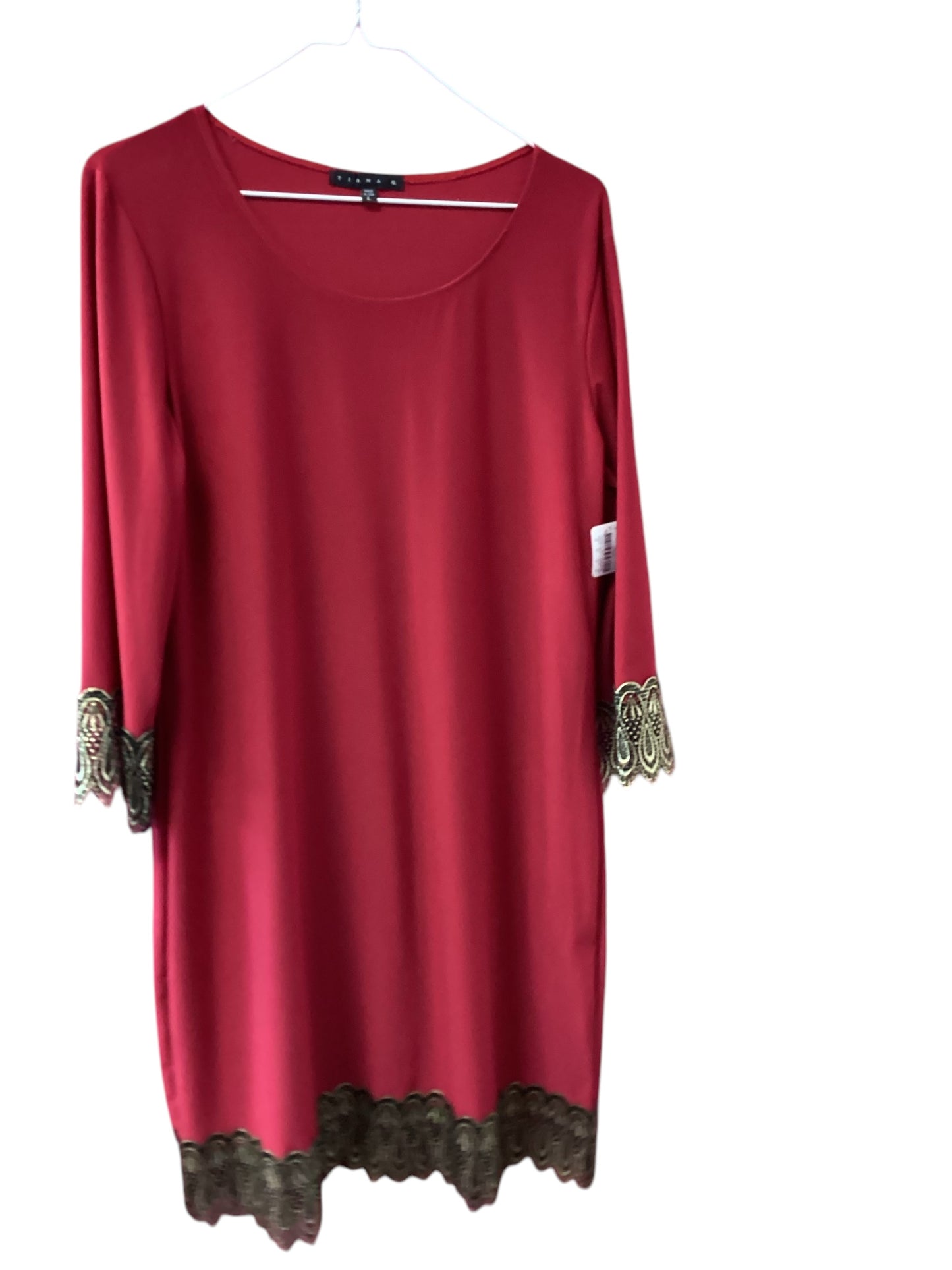 TIANA B RED DRESS W GOLD HEM - LARGE - 38