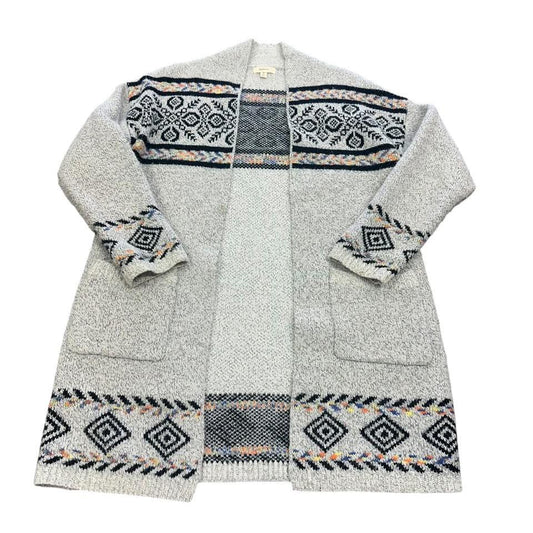 DEBUT GRAY OPEN KNIT SWEATER W SOUTHWESTERN PRINT 115  S/M