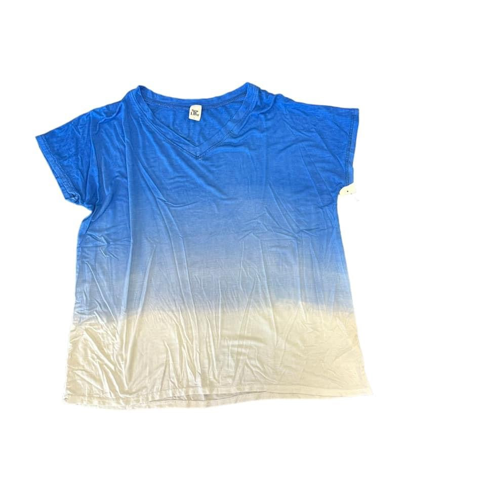 SEW IN LOVE BLUE OMBRE V NECK SHORT SLEEVE TOP-47 LARGE