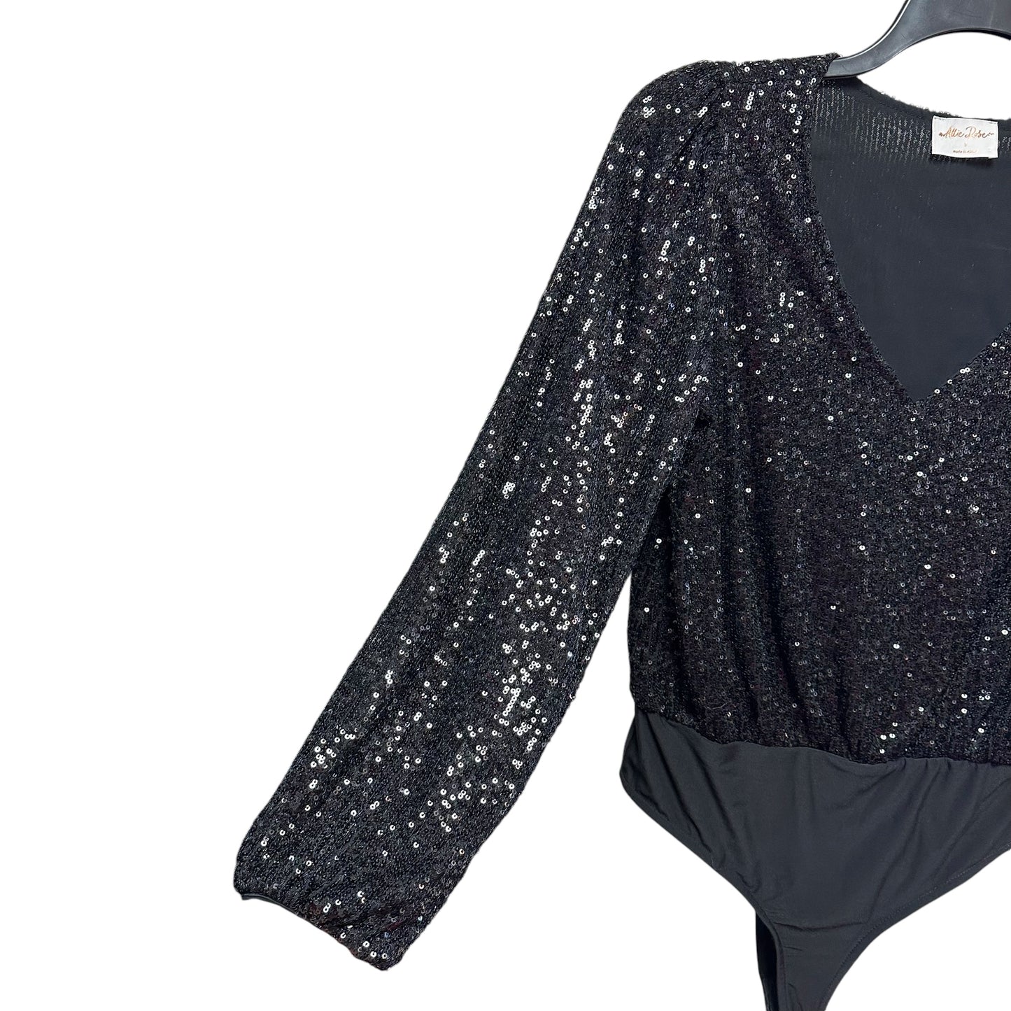 ALLIE ROSE BLACK SEQUINS BODYSUIT  NWOT  SMALL