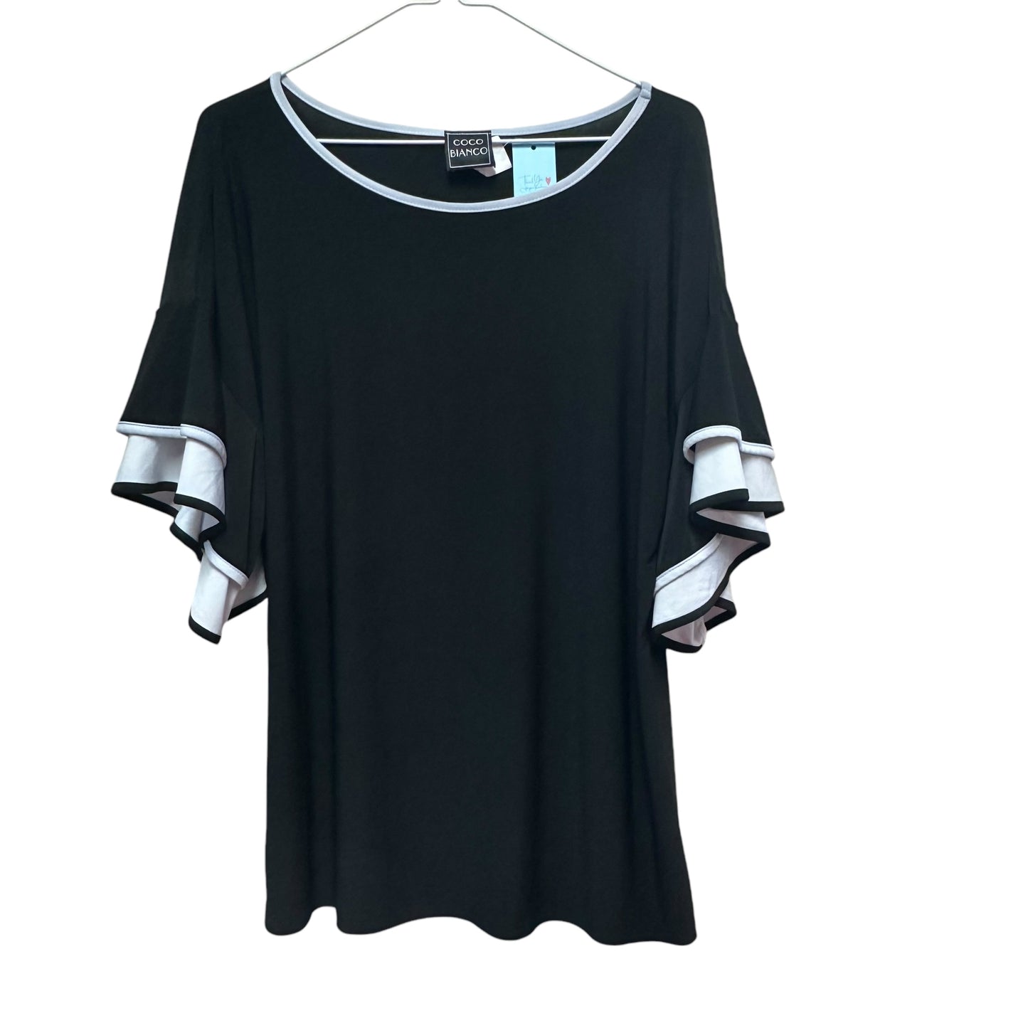 COCO BLANCO BLACK WHITE RUFFLE SLEEVE TOP  XL