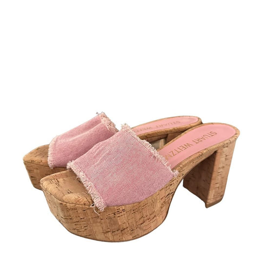 STUART WEITZMAN PINK DENIM CORK PLATFORMS – 6 LIKE NEW – WITH BOX ($495) SZ 7 $199.99