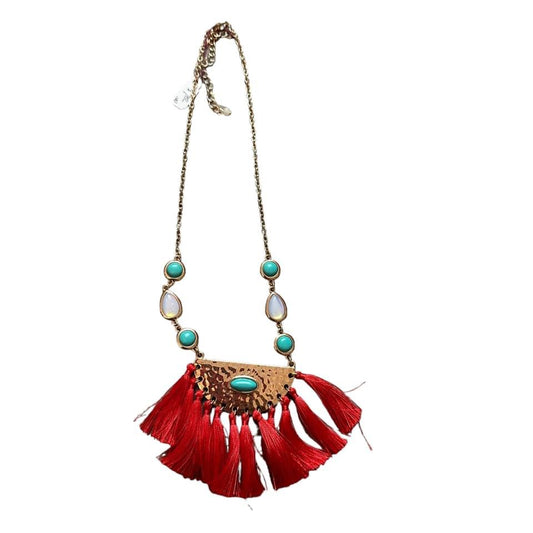 RED TASSEL & GOLD NECKLACE - 100