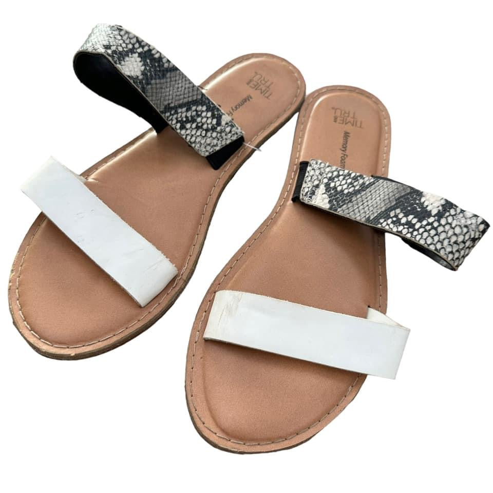 TIME AND TRUE SNAKESKIN FLAT SANDALS - 64  Sz 7