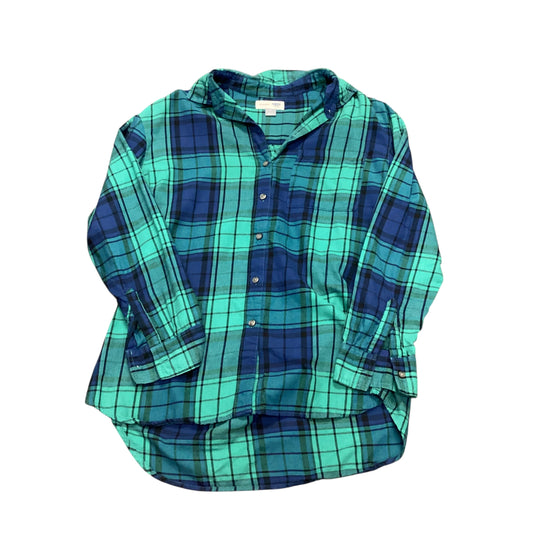 OLD NAVY GREEN BLUE PLAID BOYFRIEND BLOUSE 123 MEDIUM