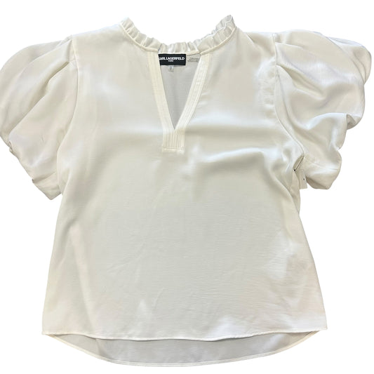 KARL LAGERFELD WHITE BLOUSE RUFFLE NECK PUFF SLEEVES NWT 285 SMALL