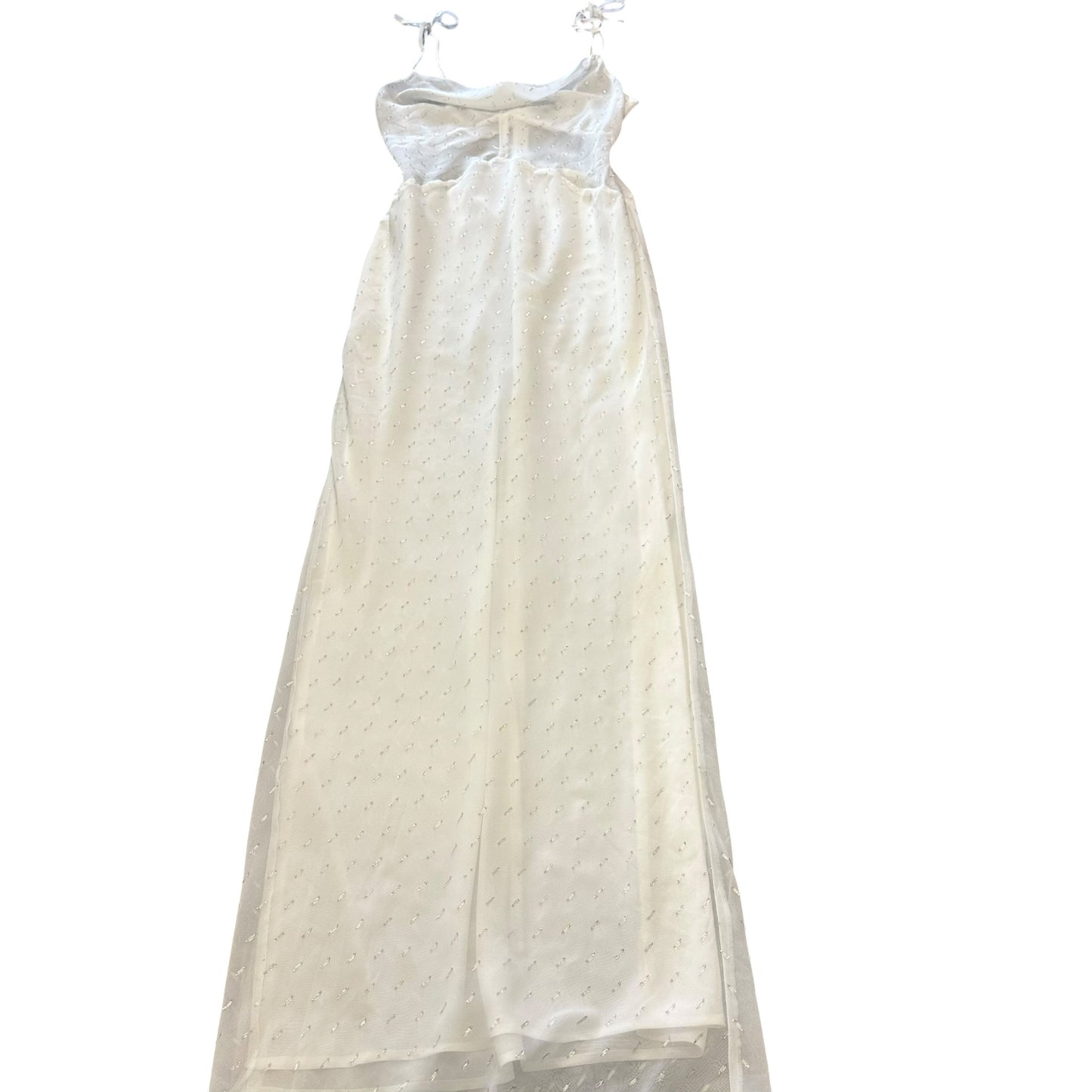 REVOLVE NBD WHITE CHIFFON FULL LENGTH DRESS SILVER METALLIC 100 MEDIUM