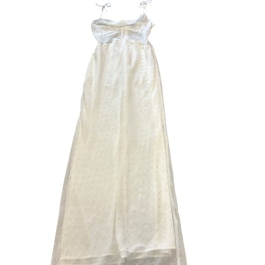 REVOLVE NBD WHITE CHIFFON FULL LENGTH DRESS SILVER METALLIC 100 MEDIUM