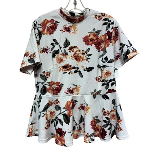 SHEIN CURVE BEIGE FLORAL PEPLUM BLOUSE  1XL