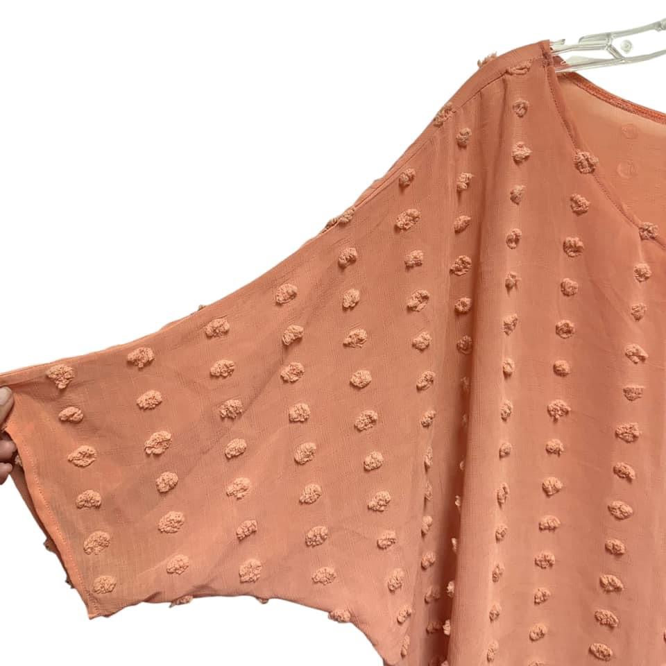 FIRST LOVE PEACH SWISS DOT TEXTURED TOP LARGE