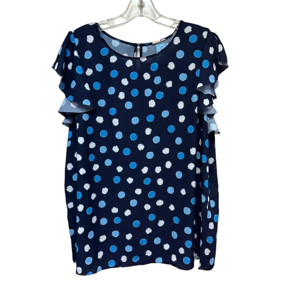 TAHARI NAVY POLKA DOT TOP FLUTTER SLEEVES XL