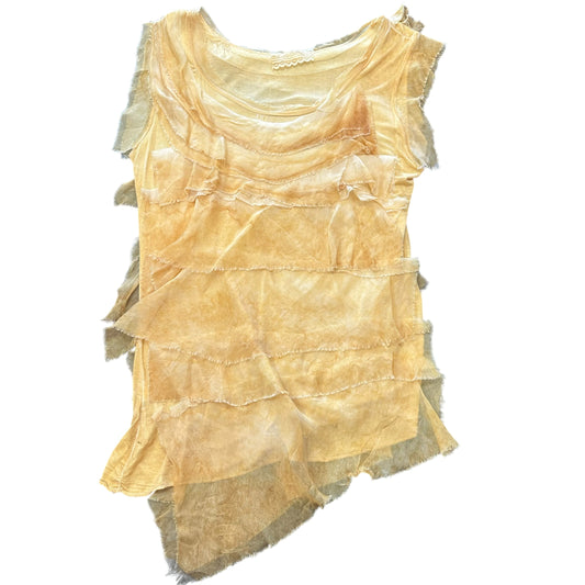 GIGI MODA MUSTARD YELLOW SLEEVELESS BLOUSE LAYERED TEXTURED 249 MEDIUM