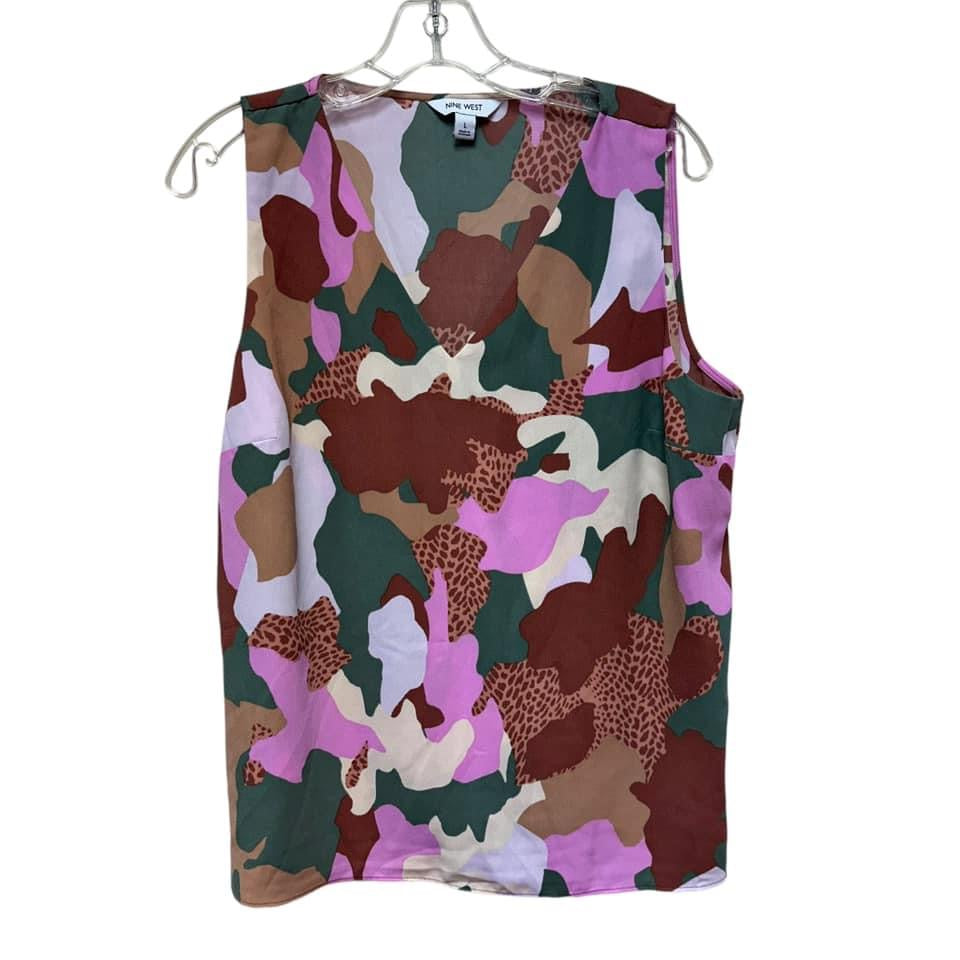 NINE WEST COLORFUL CAMOUFLAGE SLEEVELESS BLOUSE LARGE