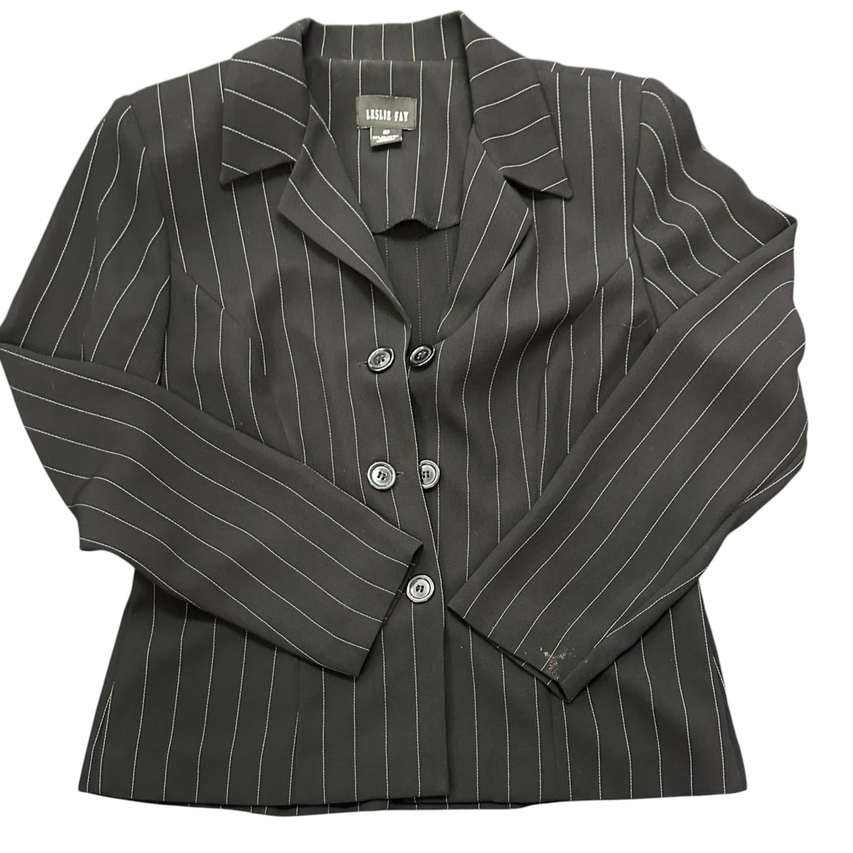LESLIE FAY BLACK WHITE STRIPED SUIT SET DRESS BLAZER 100 SZ 8 PETITE