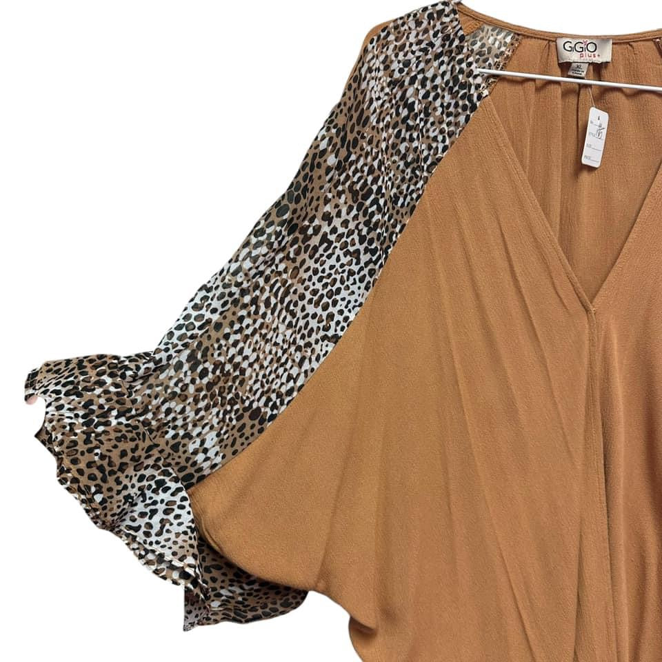 GIGIO BROWN ANIMAL PRINT TOP  XL $14.99