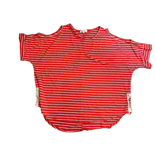 UMGEE RED WHITE STRIPED COLD SHOULDER TOP - 98 1X