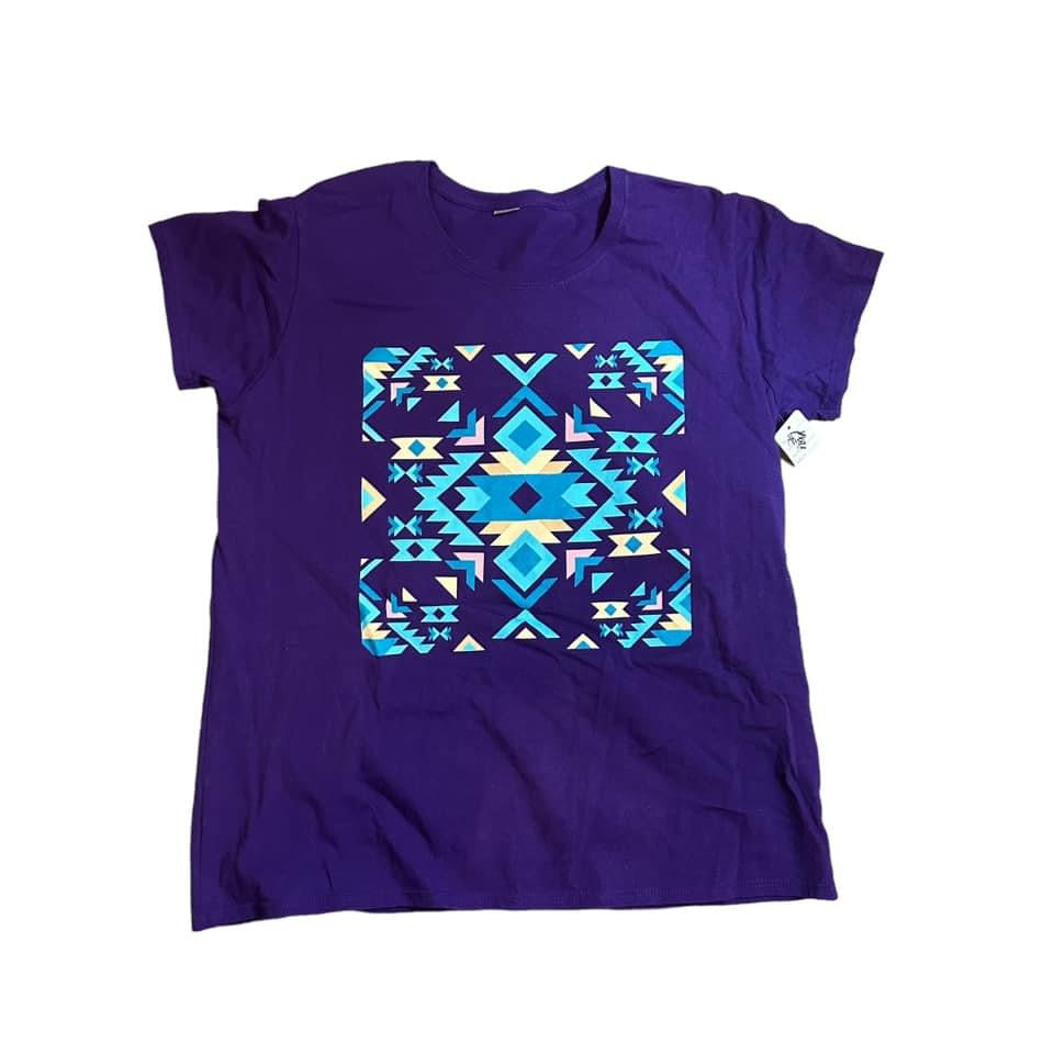 PURPLE SOUTHWESTERN PRINT T-SHIRT - 39 LARGE