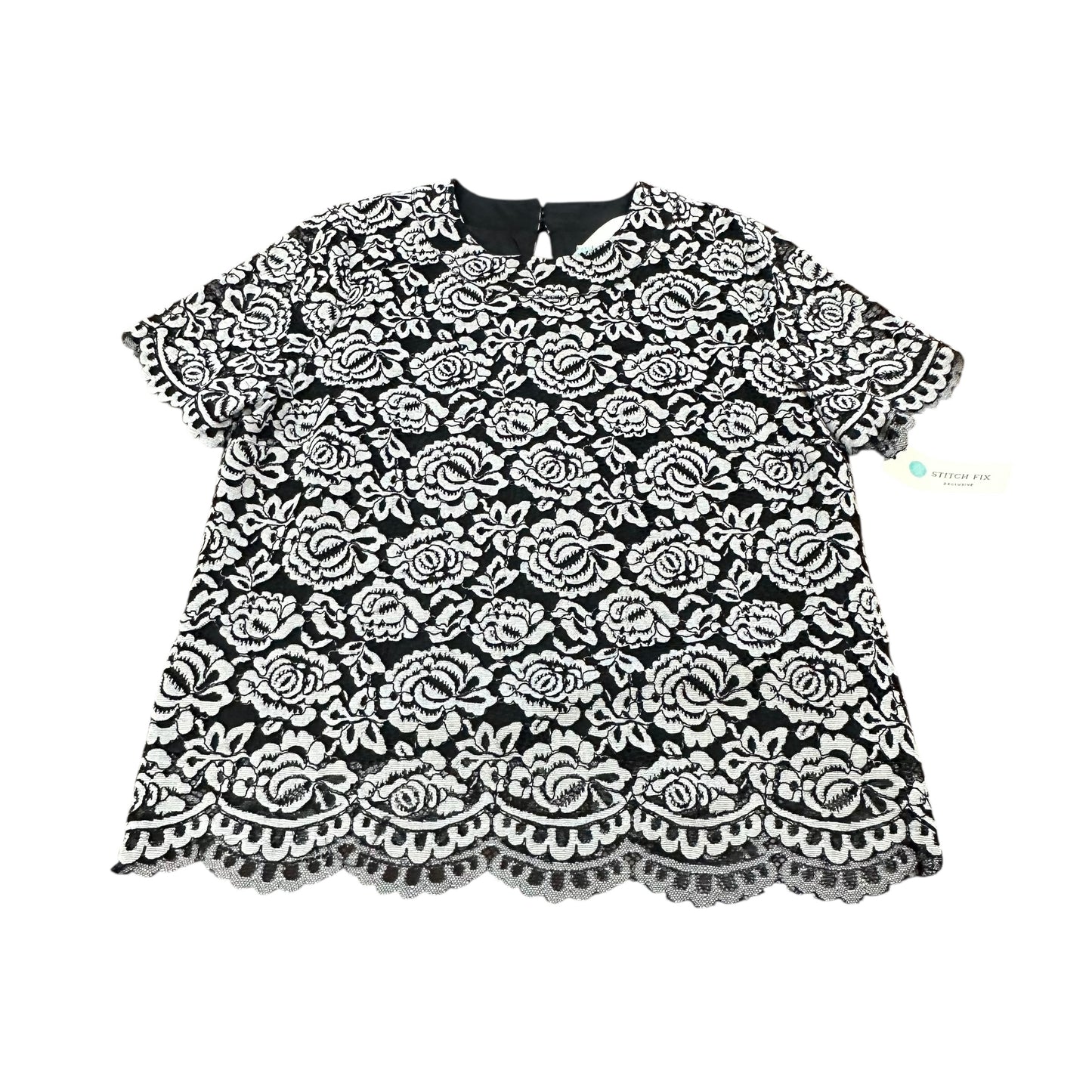 CAPRICE LACE BLACK WHITE TOP 100 NWT LARGE