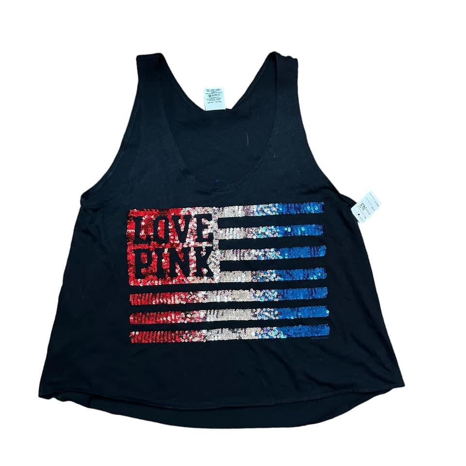 VS PINK BLACK TANK TOP W SEQUINS FLAG - 143 XS