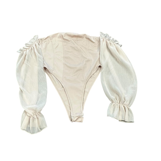 SHEIN TAN SHEER SLEEVE BODYSUIT 100 LARGE