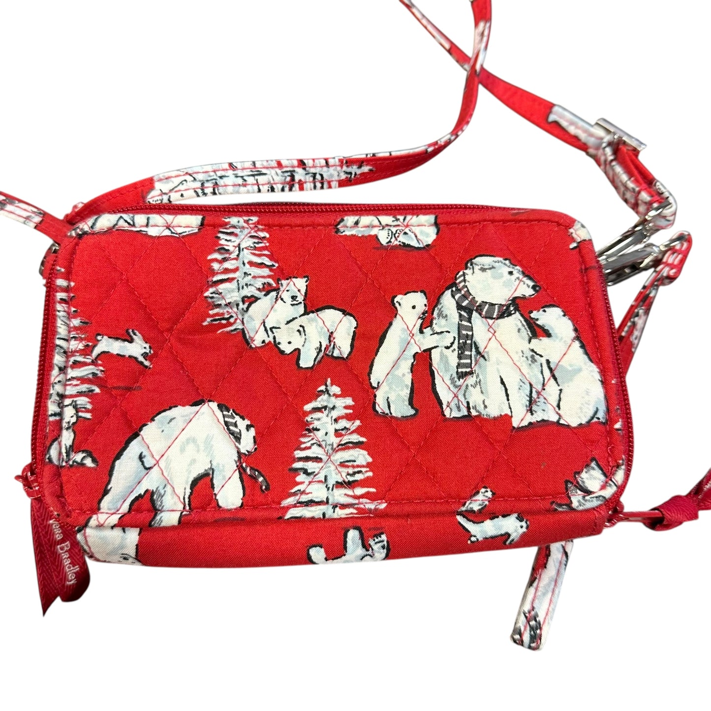 VERA BRADLEY RED POLAR BEAR CROSSBODY & LUGGAGE TAG 7 EXCELLENT CONDITION