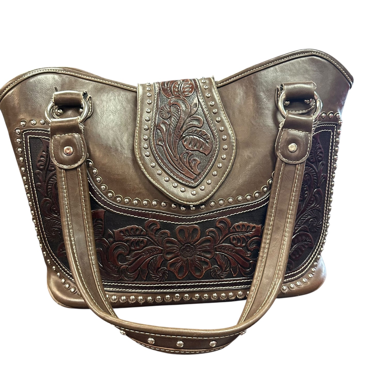 MONTANA WEST BROWN TOOLED LEATHER BAG 225 MINOR SCRATCHES