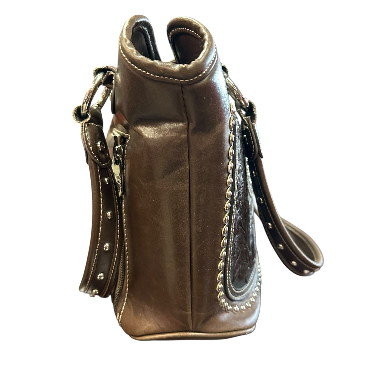 MONTANA WEST BROWN TOOLED LEATHER BAG 225 MINOR SCRATCHES