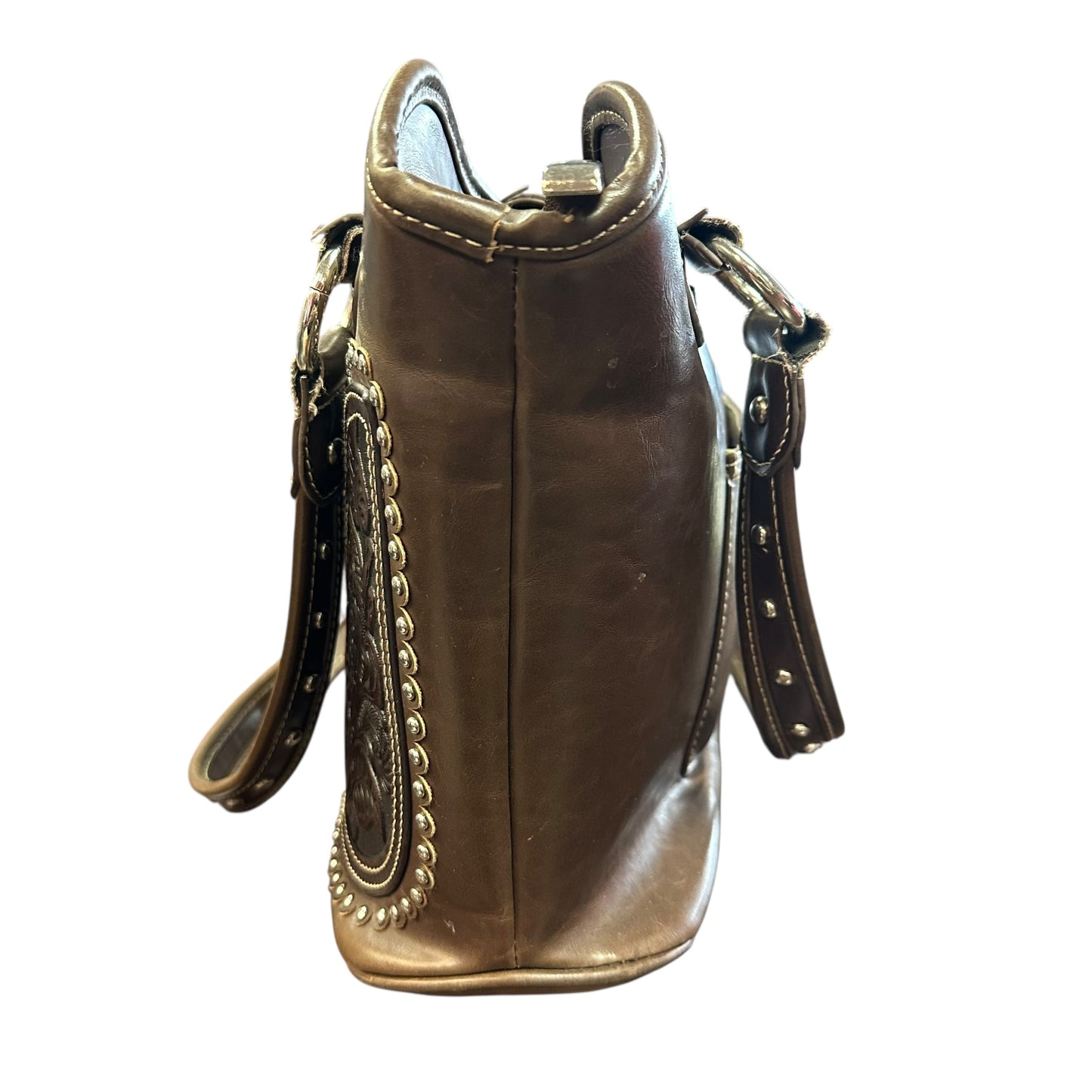 MONTANA WEST BROWN TOOLED LEATHER BAG 225 MINOR SCRATCHES