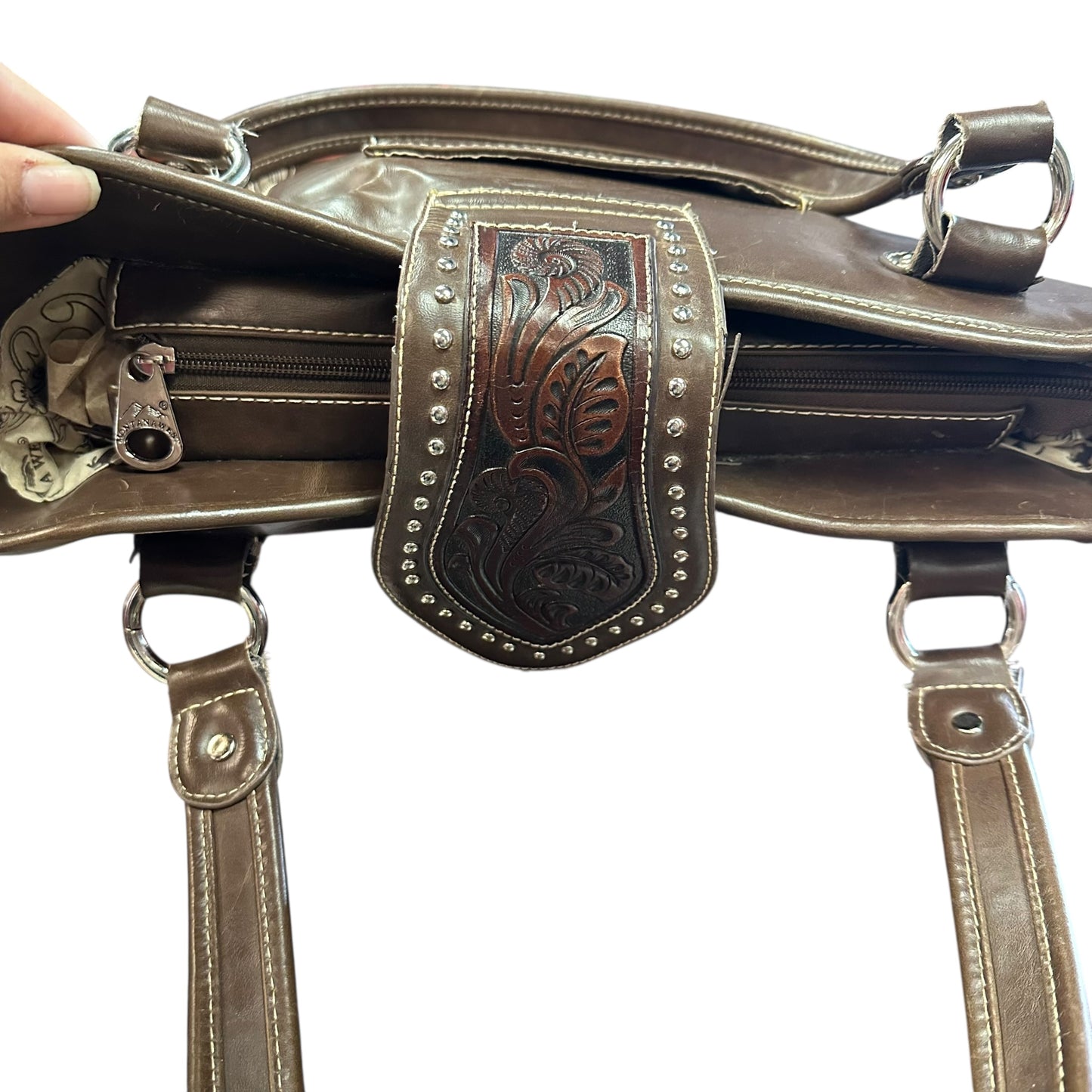 MONTANA WEST BROWN TOOLED LEATHER BAG 225 MINOR SCRATCHES