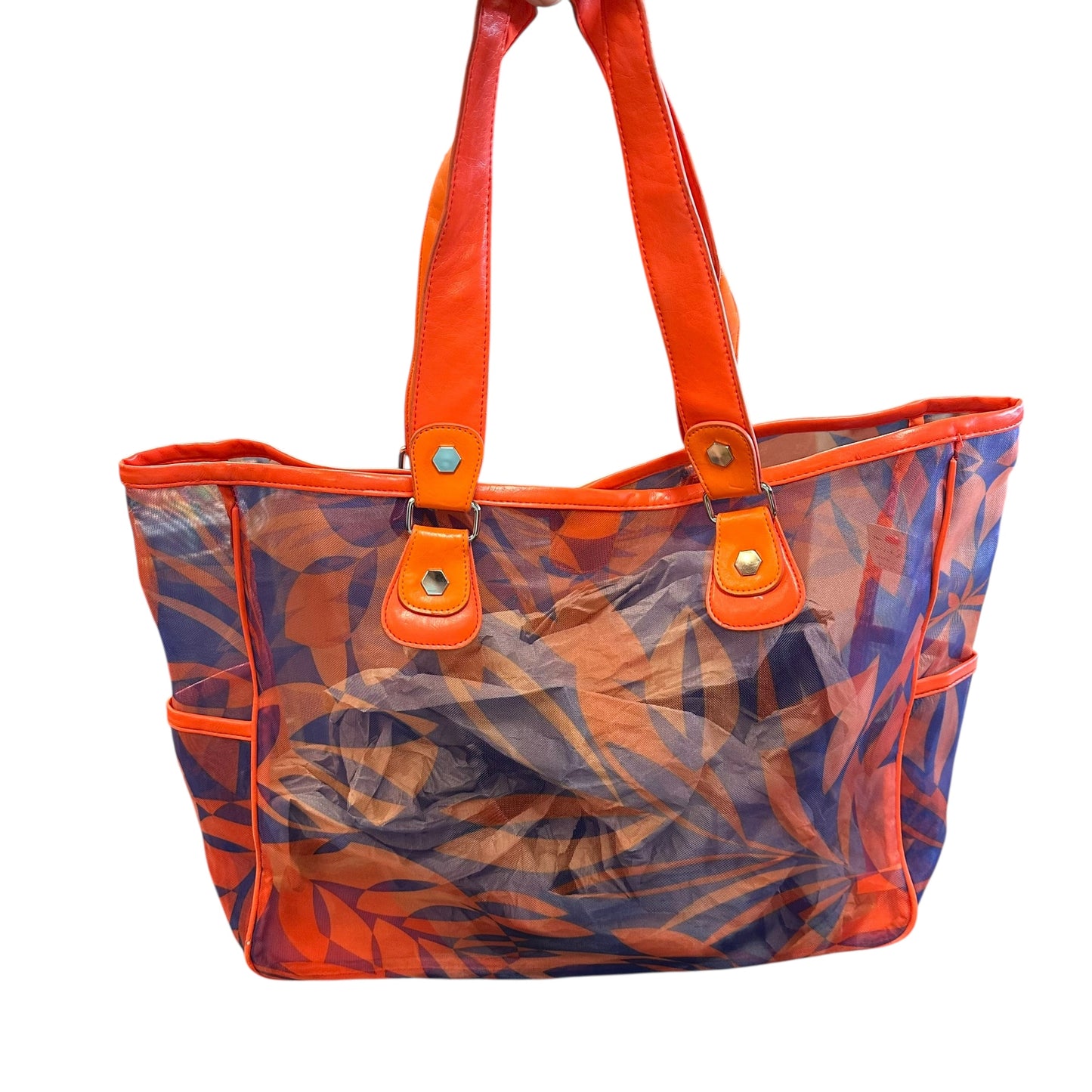 BLUE ORANGE MESH LARGE TOTE 226 NWOT