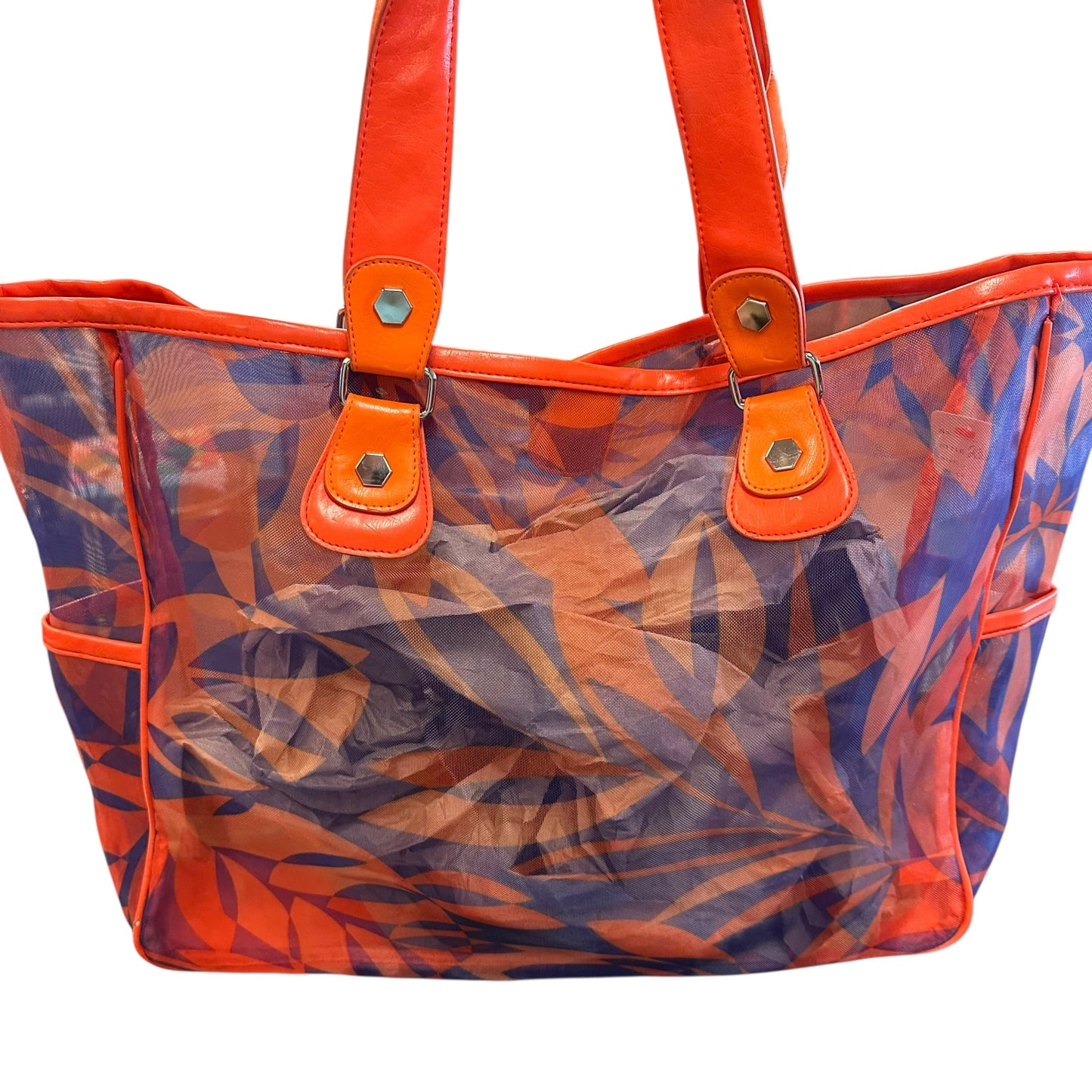 BLUE ORANGE MESH LARGE TOTE 226 NWOT