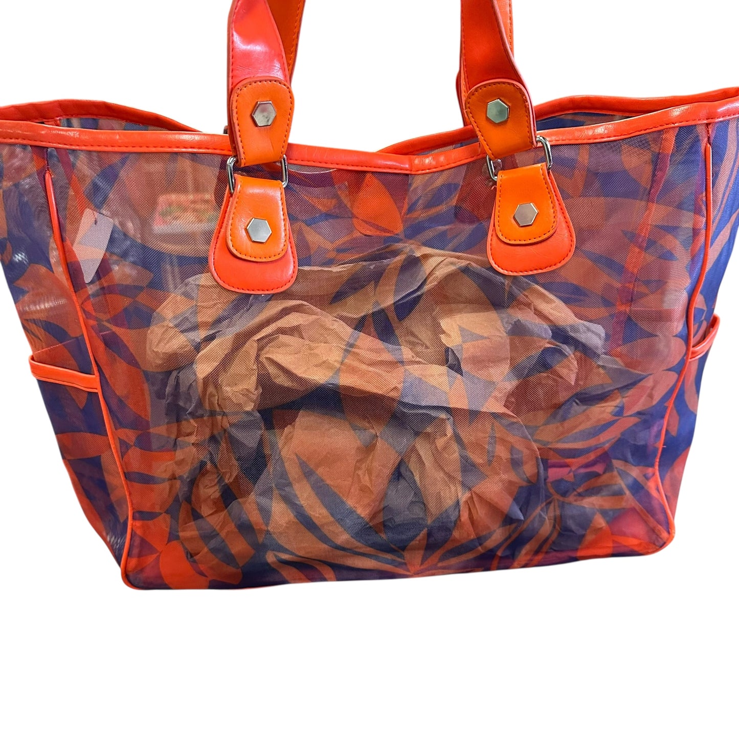 BLUE ORANGE MESH LARGE TOTE 226 NWOT