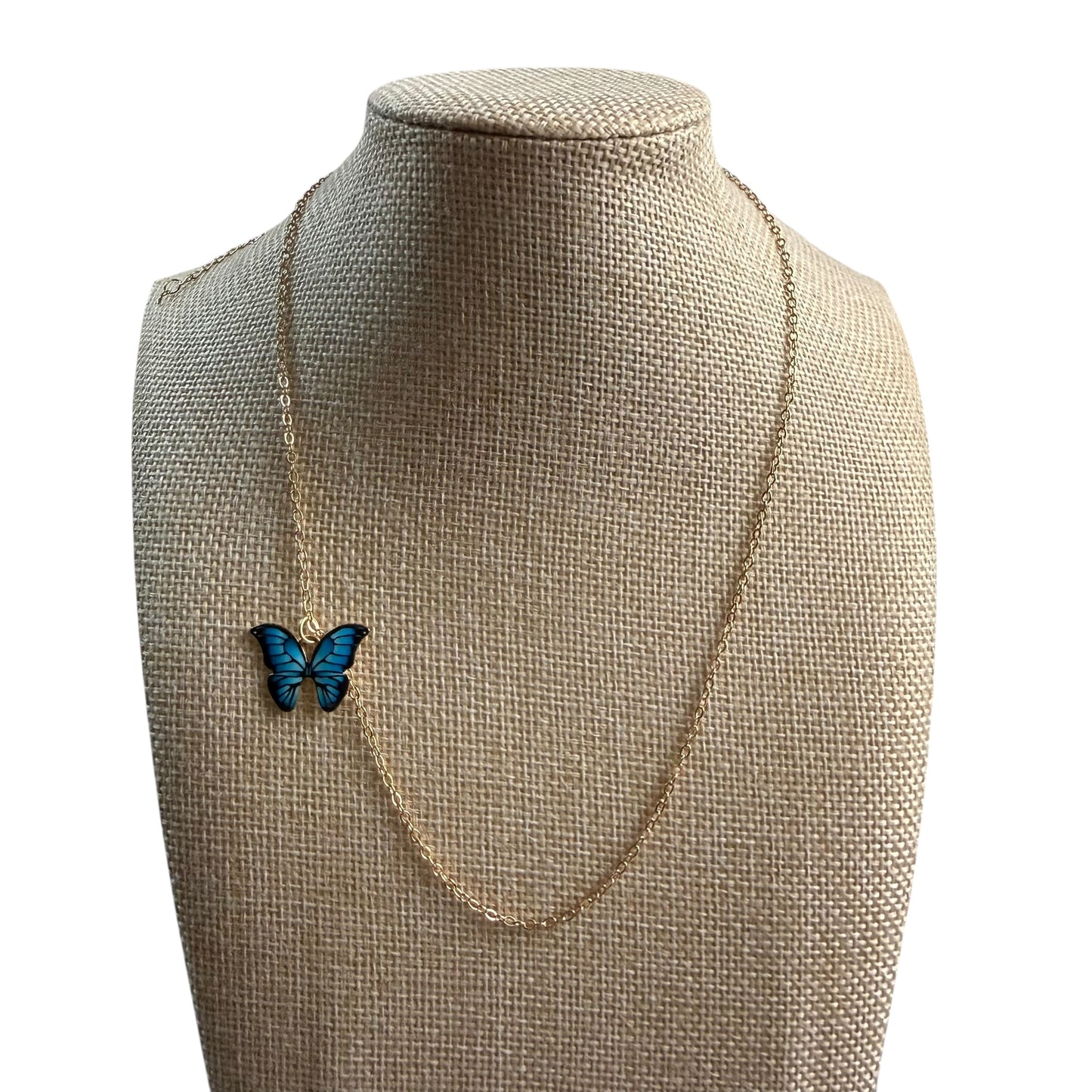 BLUE BUTTERFLY GOLD NECKLACE