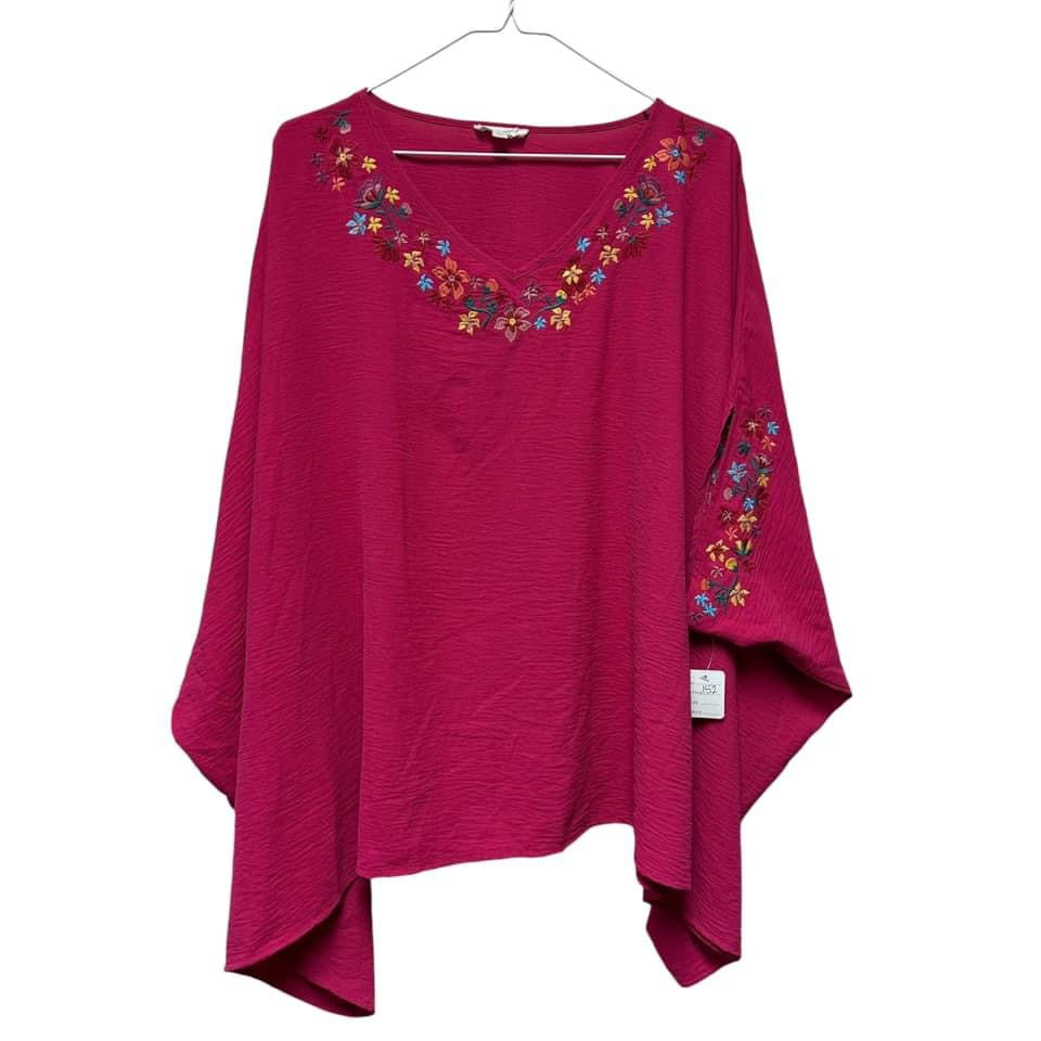 ODDI PINK EMBROIDERED PONCHO LIKE TOP  M/L $14.99