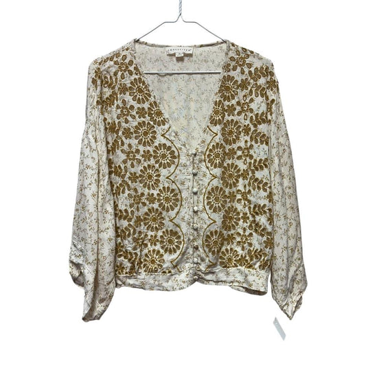 LOVESTITCH YELLOW EMBROIDERED BOHO TOP  MEDIUM  $16.99