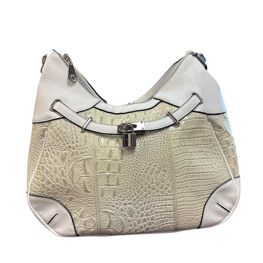 MC EMBOSSED WHITE BEIGE LEATHER SHOULDER BAG 227