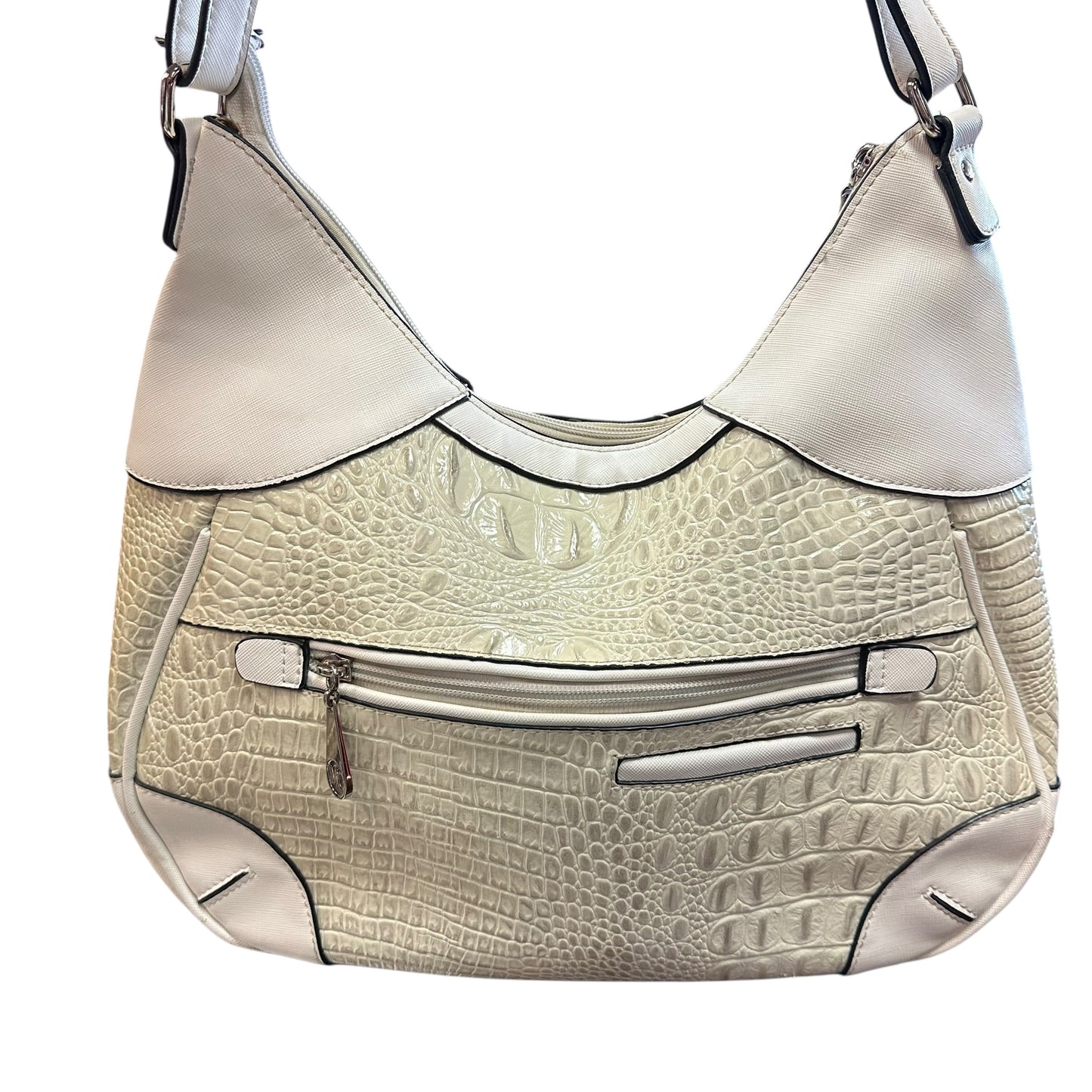 MC EMBOSSED WHITE BEIGE LEATHER SHOULDER BAG 227