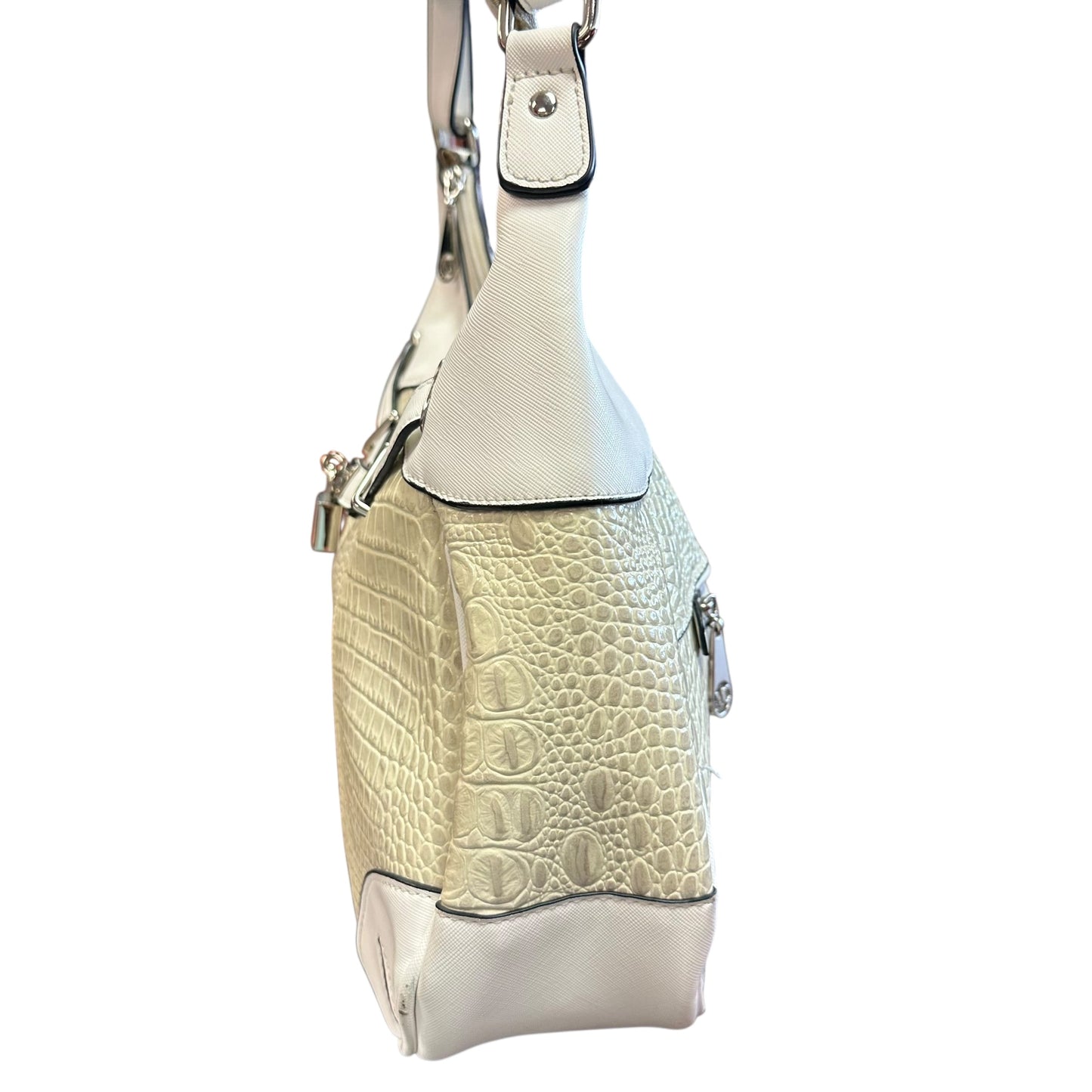 MC EMBOSSED WHITE BEIGE LEATHER SHOULDER BAG 227