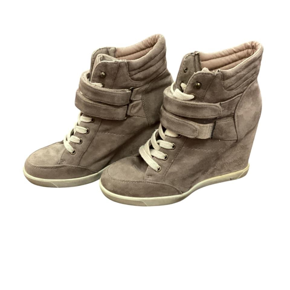 TAUPE FAUX SUEDE WEDGE HIGH TOPS  Sz 6.5