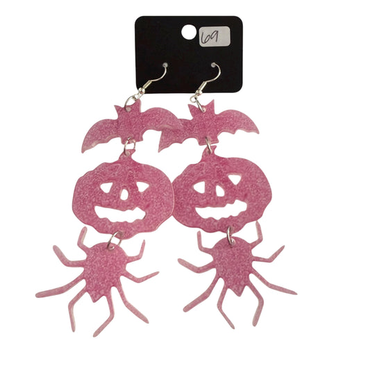 BAT PUMPKIN SPIDER PINK HOOK EARRINGS 100
