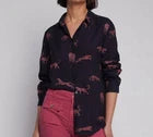 VILAGALLO BUTTON UP GABY SHIRT NAY PINK CHEETAH JACQUARD 100 SZ 36
