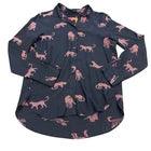 VILAGALLO BUTTON UP GABY SHIRT NAY PINK CHEETAH JACQUARD 100 SZ 36